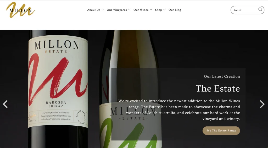 Millon Wines website photography Front Back and Sides